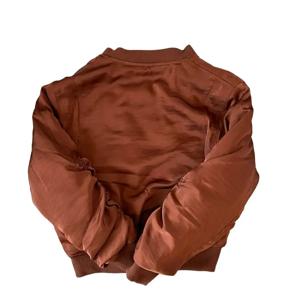 HOUSE OF HARLOW 1960 Women's Satin Zip Up Bomber Jacket Size M Copper Brown NEW - Picture 5 of 16